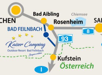 Der schnellste Weg zu Kaiser Camping in Bad Feilnbach in Bayern, in der Nähe zur A8 Richtung Salzburg