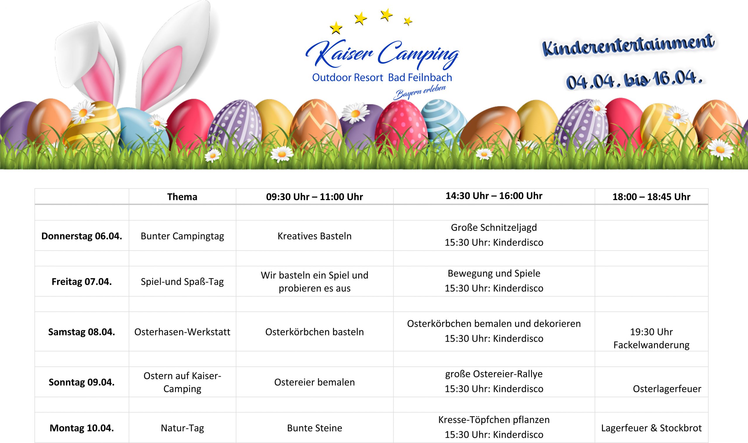 Kaiser Camping Bad Feilnbach Kids Club Osterprogramm 2023