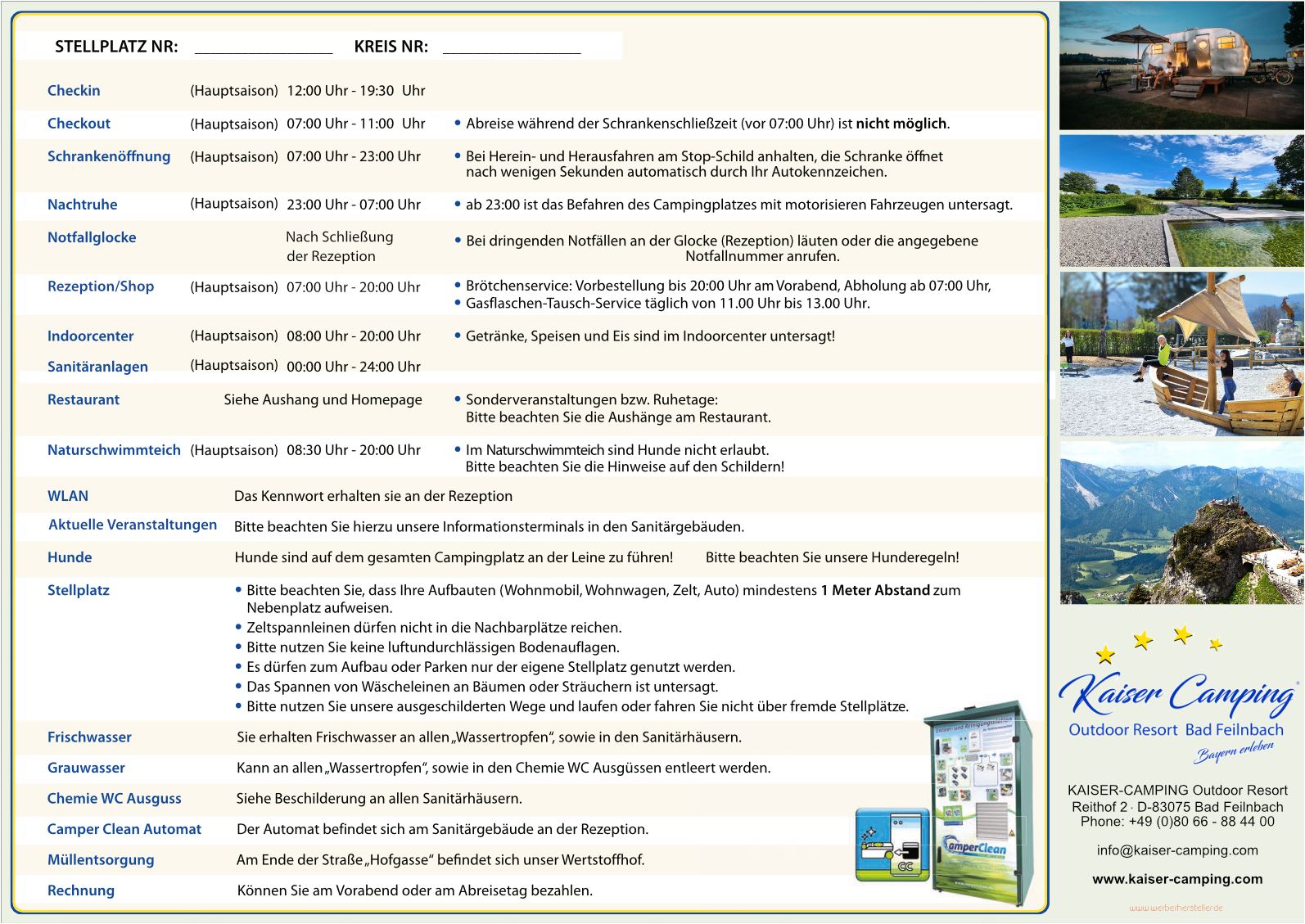 Kaiser Camping Bad Feilnbach Platzplan Rückseite 2023