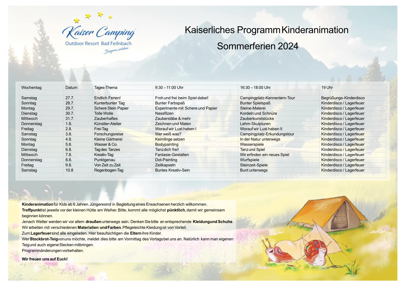 Kaiser Camping Bad Feilnbach Kids-Club Sommerprogramm
