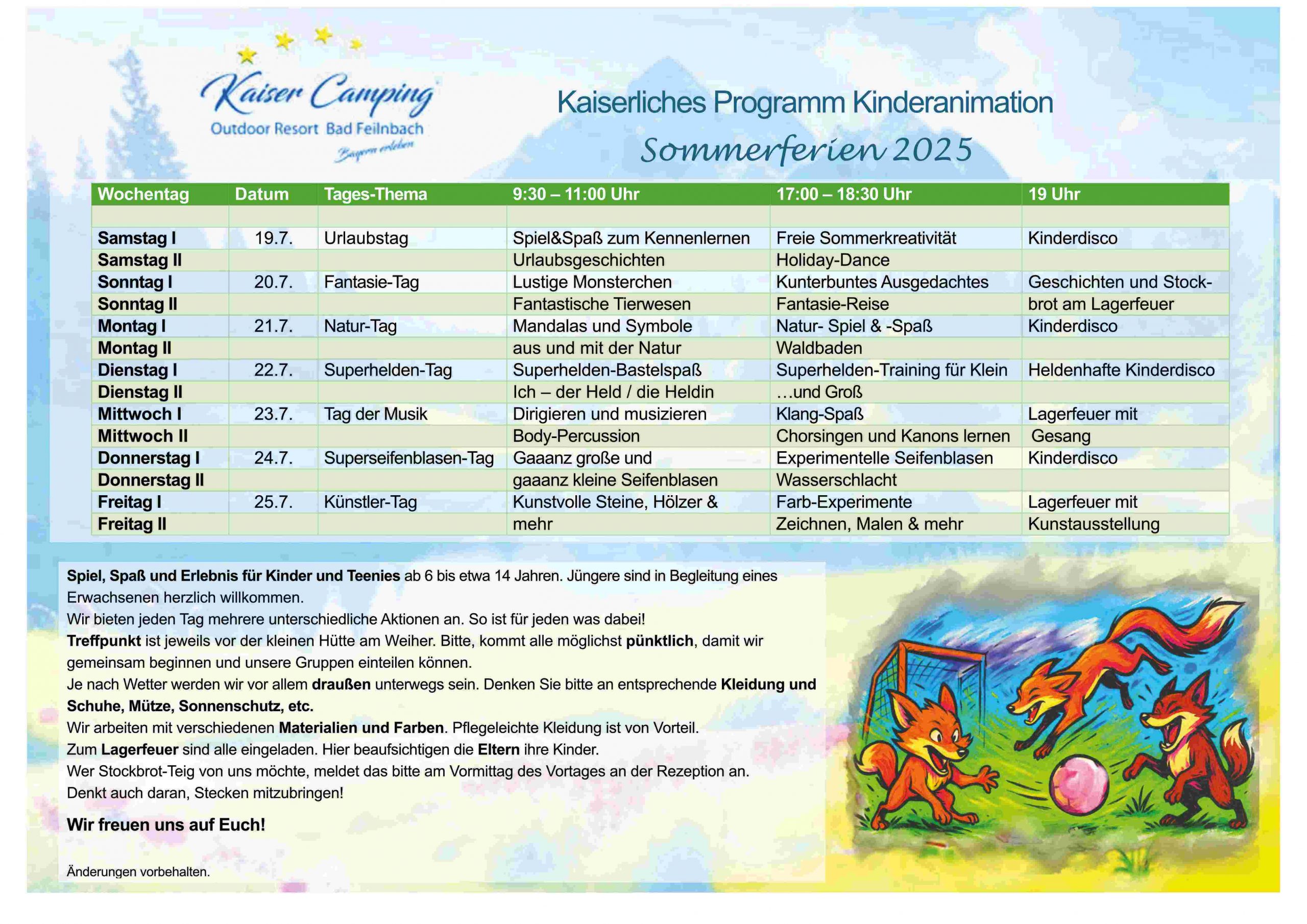 Kaiser Camping Bad Feilnbach Sommerprogramm für Kinder 2025