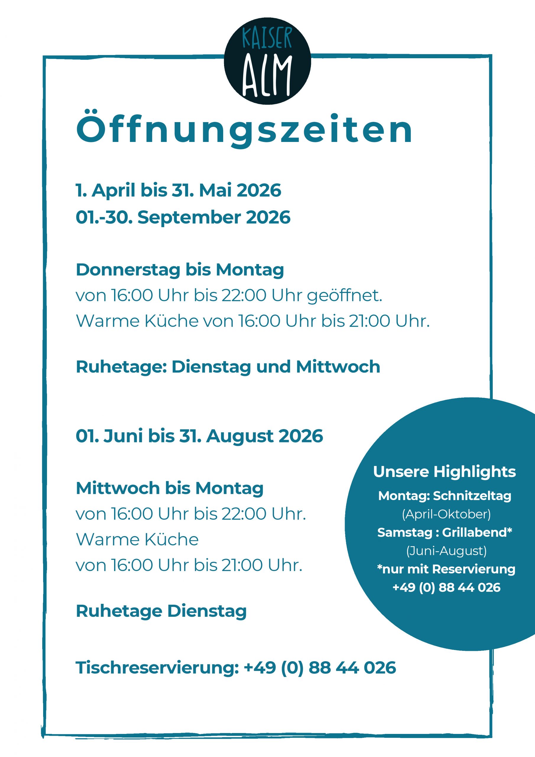 Öffnungszeiten Kaiser-Alm Bad Feilnbach