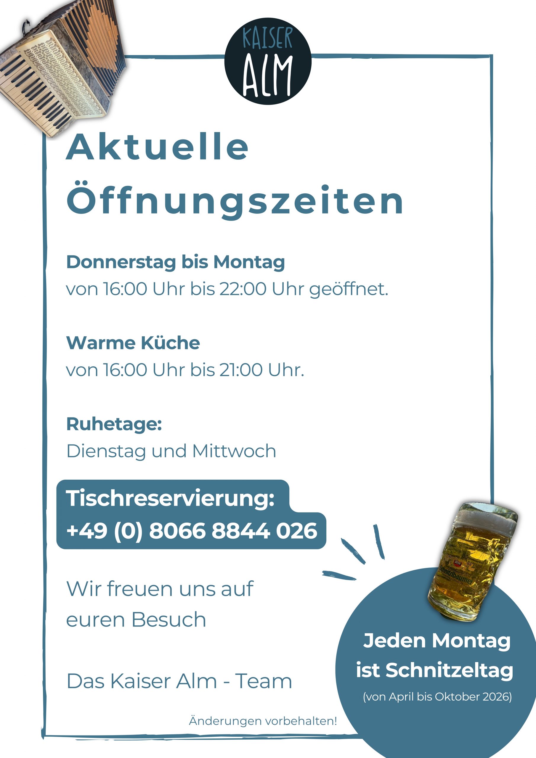 Öffnungszeiten Kaiser Alm 2026